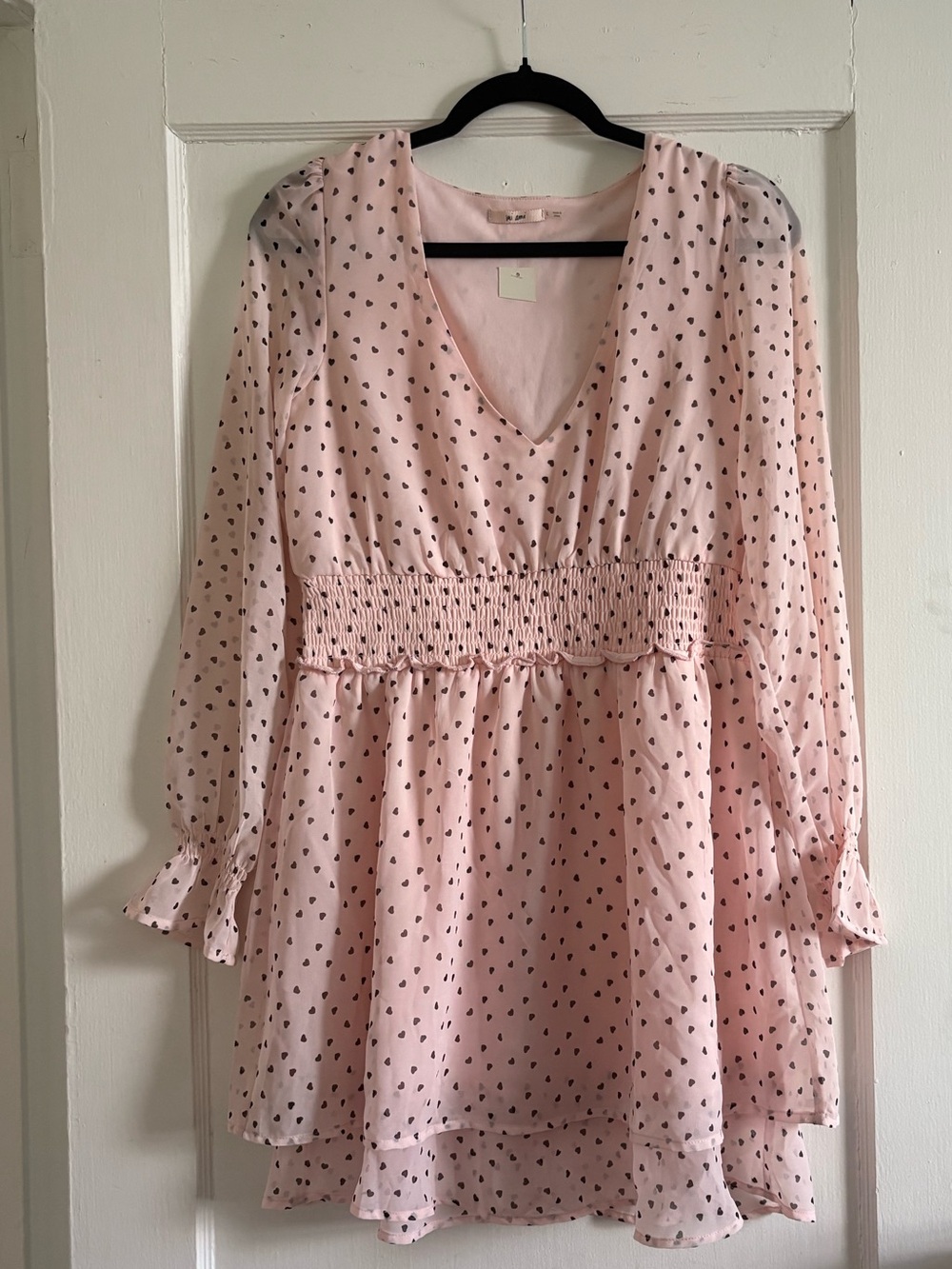 Francesca’s Pink Heart Print Empire-Waist Dress